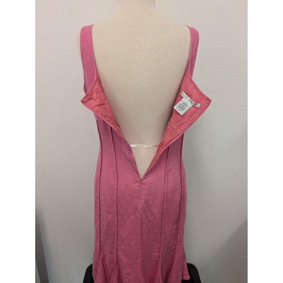 Vintage Y2K Maggy London Pink Polka Dot Linen Sheath Dress sz 10 Retro Barbie - Picture 9 of 11
